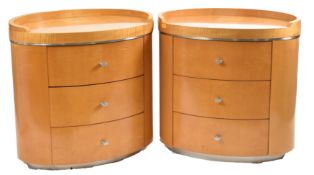 PAIR OF VINTAGE SATIN BIRCH OVAL SHAPED BEDSIDE TABLES
