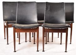 ELLIOTTS OF NEWBURY - SIX MID CENTURY TEAK & LEATHER CHAIRS