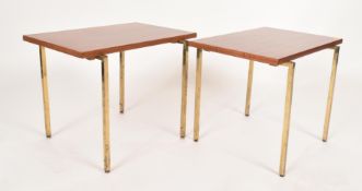PAIR OF RETRO MID CENTURY TEAK & BRASS LOW COFFEE TABLES