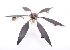 VINTAGE GILT METAL OVERHEAD LIGHT FIXTURE WITH OPALINE SHADES