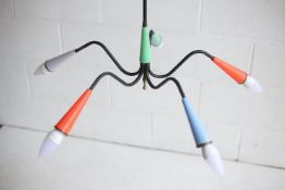 MID CENTURY 1950s FIVE BRANCH HANGING CEILING LIGHT