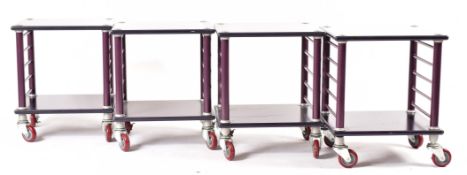 HAWORTH - FOUR AMERICAN MODERN PURPLE METAL SIDE TROLLEYS