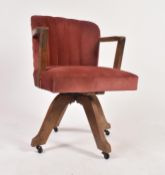 ART DECO 1930S OAK FRAMED & UPHOLSTERED SWIVEL DESK CHAIR