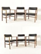 ALFRED COX - SIX MID CENTURY 1970S TEAK & LEATHER ARMCHAIRS