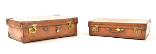 PAIR OF VINTAGE PIG SKIN LEATHER TRAVEL SUITCASES