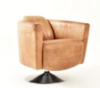 HALO - VINTAGE BROWN LEATHER AVIATOR TUB SWIVEL CHAIR