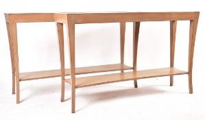 ROCHE BOBOIS - PAIR OF FRUITWOOD VENEER CONSOLE HALL TABLES
