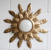 VINTAGE 20TH CENTURY GOLD METAL SUNBURST WALL LIGHT