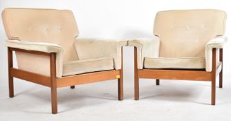 GUY ROGERS - PAIR OF MID CENTURY TEAK FRAMED ARMCHAIRS
