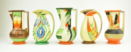 MYOTT, SON & CO. - FIVE 1930S ART DECO CERAMIC JUGS / PITCHERS