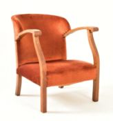 AT DECO 1930S OAK FRAMED & UPHOLSTERED LOW LOUNGE CHAIR