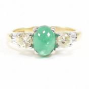 HALLMARKED 18CT GOLD EMERALD & DIAMOND THREE STONE RING