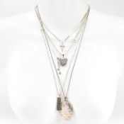 COLLECTION OF FIVE SILVER PENDANT NECKLACES