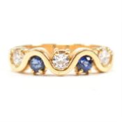 HALLMARKED 18CT GOLD SAPPHIRE & DIAMOND THREE STONE RING