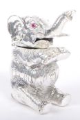 SILVER PLATED ELEPHANT VESTA VASE WITH PINK STONE EYES