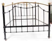 19TH CENTURY VICTORIAN EBONSIED BRASS DOUBLE BED FRAME