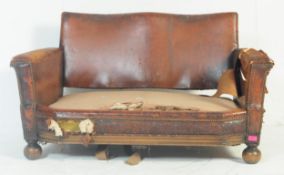 EARLY 20TH CENTURY ART DECO CLUB LEATHER TWO SEATER SOFA