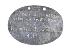 WWI FIRST WORLD WAR IMPERIAL GERMAN ARMY SOLDIERS DOG TAG