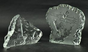 TWO MID CENTURY FROSTED GLASS PAPERWEIGHTS