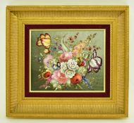 CIRCA 1800 FLORAL PORCELAIN PLAQUE PLAQUE IN GILT FRAME