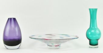 RIIHIMAKI LASI - TWO STUDIO ART GLASS VASES & ONE BOWL