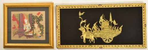 TWO 20TH CENTURY DECORATIVE THAI WALL PAINTINGS