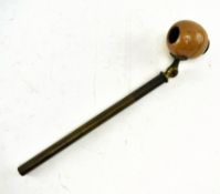 EDWARDIAN WALNUT & BRASS SPYGLASS MONOCLE ON STICK