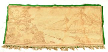 EARLY 20TH CENTURY WOVEN BED THROW WITH RIVER SCENE