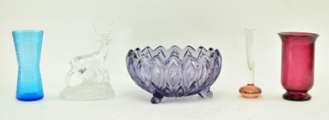 COLLECTION OF FIVE PIECES OF VINTAGE MID CENTURY GLASSWARE