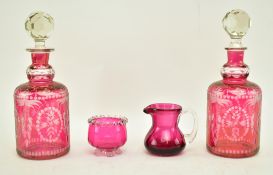 FOUR 19TH CENTURY & 20TH CENTURY PIECES OF CRANBERRY GLASS