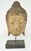 20TH CENTURY HAND PAINTED WOODEN BUDDHA ON STAND
