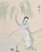 JAPANESE MID CENTURY WATERCOLOUR ON SILK PAINTING