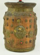 19TH CENTURY TIBETAN LIDDED JAR WITH BRASS & GEMSTONE INLAY