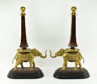 PAIR OF CONTEMPORARY BRASS & ONYX ELEPHANT GARNITURES