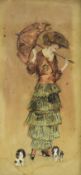 ART DECO MIXED MEDIA POSTAGE STAMP PAINTING OF LADY IN DRESS