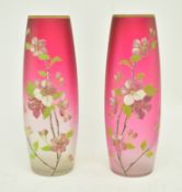 19TH CENTURY VICTORIAN CRANBERRY FROSTED GLASS VASES