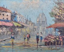 J. BURNETT - OIL ON CANVAS PAINTING OF PARISIAN STREET SCENE