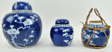 THREE 19TH CENTURY & LATER CHINESE PRUNUS PATTERN GINGER JARS