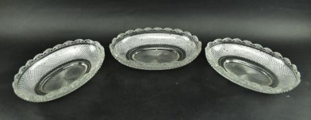 THREE EARLY 20TH CENTURY CUT GLASS DISHES WITH FAN BORDERS