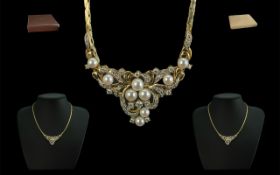 Ladies 18ct Gold Attractive Pearl and Di