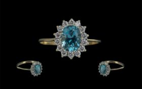 Ladies Attractive 9ct Gold Aquamarine an
