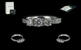 Platinum Claw and Pave Set 3 Stone Diamo