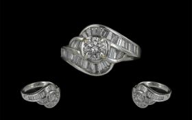 Ladies Art Deco Style 18ct White Gold Di