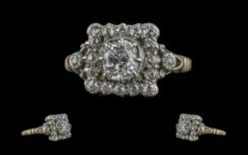 Victorian Period - Excellent 18ct Gold Diamond Set Ring. The Central Faceted Diamond of Excellent