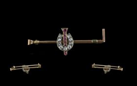 Victorian Period 1837 - 1901 15ct Gold Ruby and Diamond Set Horseshoe Brooch, In the Form of a