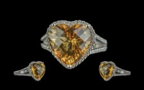 Ladies Top Quality 18ct Gold Citrine and Diamond Set Dress Ring. Full Hallmark to Interior of Shank.