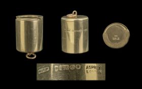 Aspreys of London 9ct Gold Half Sovereign Case/ Holder of cylindrical form with robust spring action