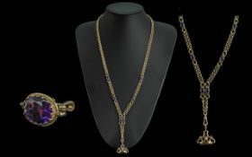 Victorian Period 1837 - 1901 Excellent Quality 9ct Gold Double Link Amethyst Set Long Necklace