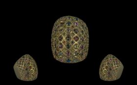 A 9ct Gold Large and Impressive Multi Gem Set Statement Ring. Marked with Full Hallmark, Set with