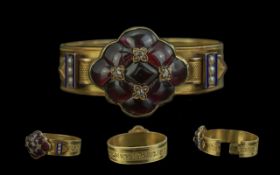 A Mid Victorian Period - Attractive and Superb Ladies 15ct Gold Ornate Cuff Bangle. 1850's. Set to